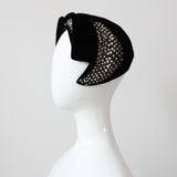 "Velvet & Pearls" Vintage 1940's Widows Peak Velvet Beaded Hat