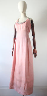 "Perfectly Pink Dior" Vintage 1960's Christian Dior Pink Silk & Rhinestone Gown UK 10-12 US 6-8