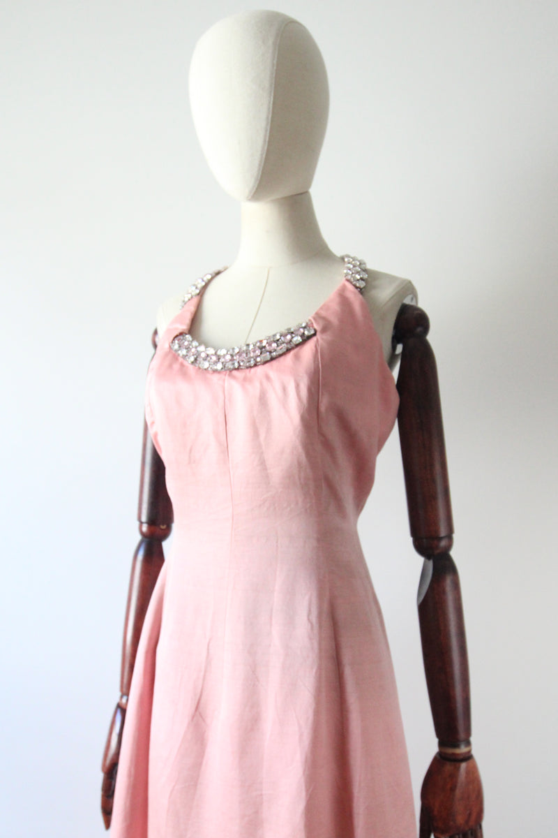 "Perfectly Pink Dior" Vintage 1960's Christian Dior Pink Silk & Rhinestone Gown UK 10-12 US 6-8