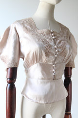 "Blush Champagne Silk & Lace" Vintage 1930's Blush Silk & Lace Blouse UK 8-10 US 4-6