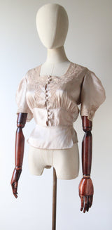 "Blush Champagne Silk & Lace" Vintage 1930's Blush Silk & Lace Blouse UK 8-10 US 4-6