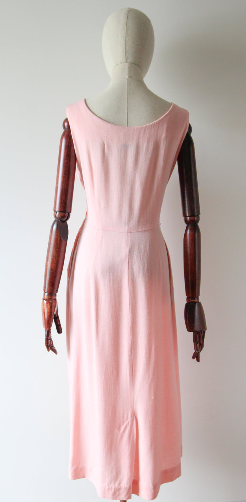 "Scattered Rhinestones" Vintage 1950's Pink Cotton Rhinestone Embellished Dress UK 12 US 8