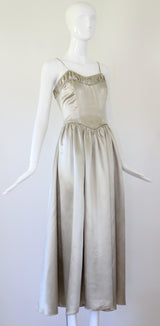 "Sage Green Satin" Vintage 1940's Sage Green Satin Evening Gown UK 8 US 4