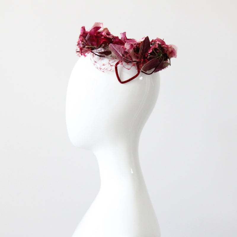 "Dark Fuchsia Florals" Vintage 1950's Floral Percher Hat