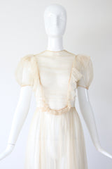 "Organza Pleats" Vintage 1930's Cream Silk Organza Pleated Detail Gown UK 6 US 2