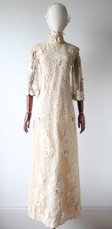 "Cream Floral Lace" Vintage 1960's Cream Floral Lace Dress & Matching Bandana UK 8-10 US 4-6