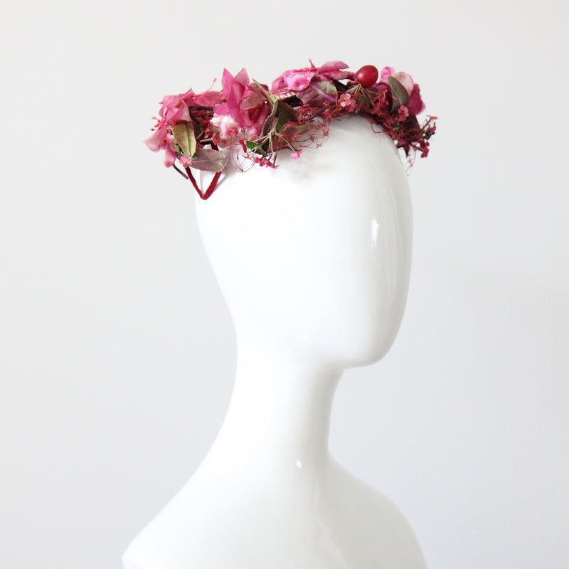 "Dark Fuchsia Florals" Vintage 1950's Floral Percher Hat