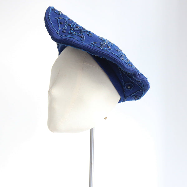 "Soutache & Studs" Vintage 1940's Soutache & Stud Embellished Wool Tam Hat