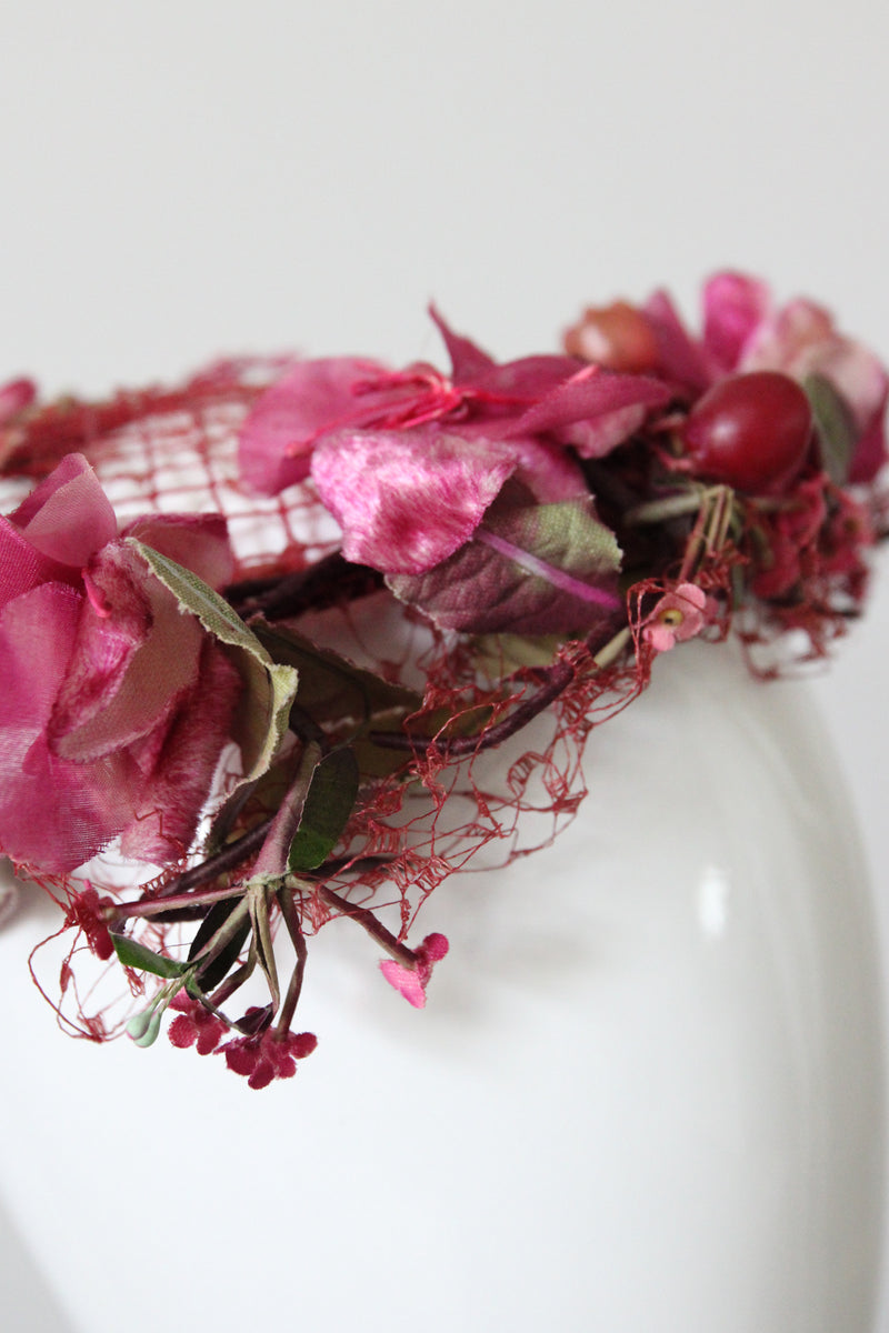 "Dark Fuchsia Florals" Vintage 1950's Floral Percher Hat