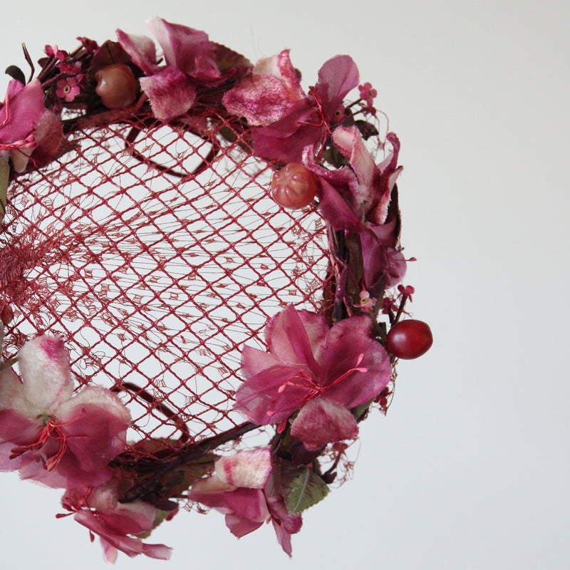 "Dark Fuchsia Florals" Vintage 1950's Floral Percher Hat