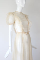 "Organza Pleats" Vintage 1930's Cream Silk Organza Pleated Detail Gown UK 6 US 2