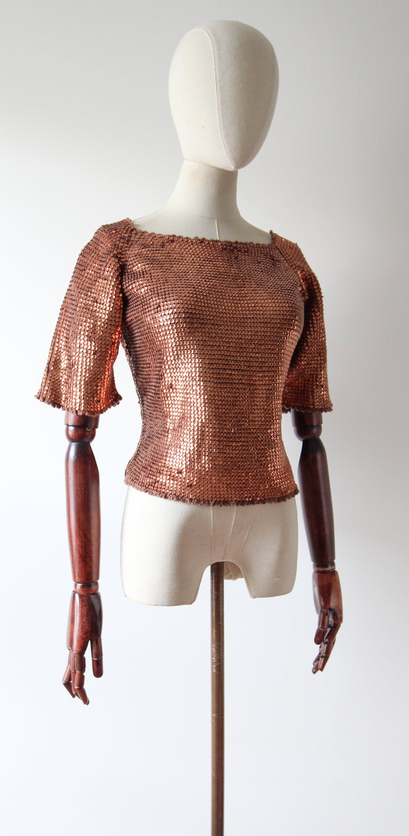 "Scalloped Bronze Sequins" Vintage 1950's Knitted Scalloped Sequin Blouse UK 12 US 8 (Copy)