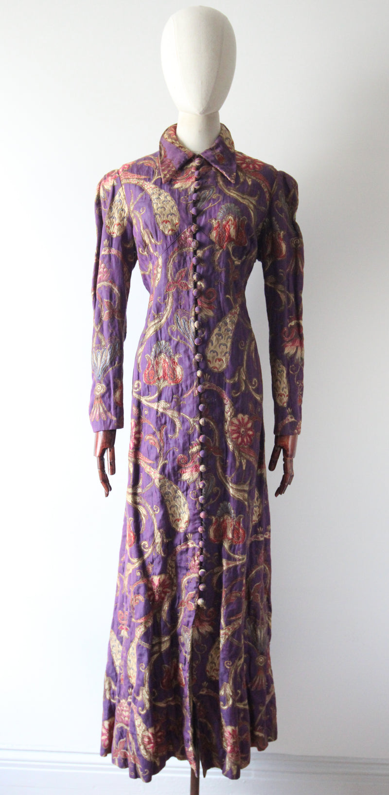 "The Peacock Garden" Vintage 1930's Imperial Magenta Silk Brocade Floral Coat UK 14 US 10