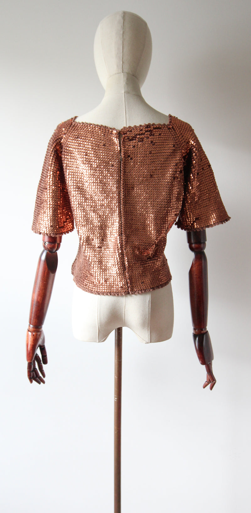 "Scalloped Bronze Sequins" Vintage 1950's Knitted Scalloped Sequin Blouse UK 12 US 8 (Copy)