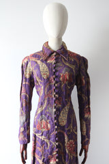 "The Peacock Garden" Vintage 1930's Imperial Magenta Silk Brocade Floral Coat UK 14 US 10