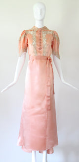 "Taupe Floral Lace & Silk" Vintage 1930's Taupe Floral Lace & Silk Gown UK 8-10 US 4-6