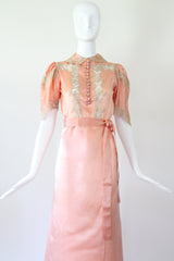 "Taupe Floral Lace & Silk" Vintage 1930's Taupe Floral Lace & Silk Gown UK 8-10 US 4-6