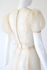 "Organza Pleats" Vintage 1930's Cream Silk Organza Pleated Detail Gown UK 6 US 2