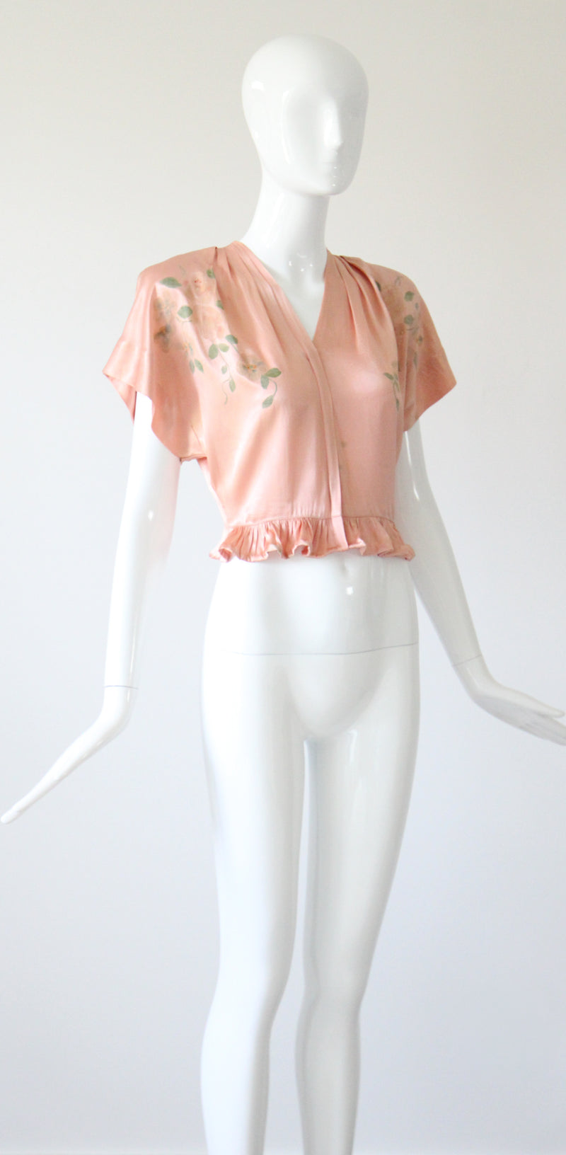 "Hand Painted Florals" Vintage 1940's Ballerina Pink Painted Blouse UK 8 US 4