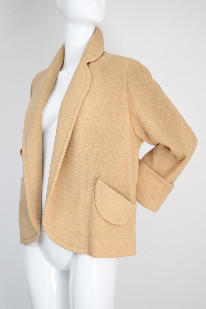 "Macaroon Yellow" Vintage 1940's Macaroon Yellow Wool Swing Jacket UK 14 US 10