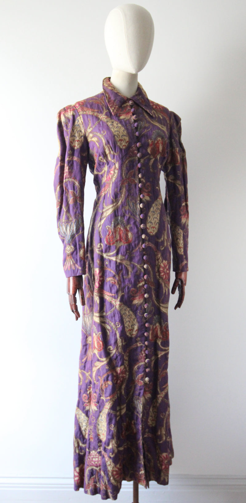 "The Peacock Garden" Vintage 1930's Imperial Magenta Silk Brocade Floral Coat UK 14 US 10