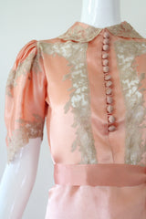 "Taupe Floral Lace & Silk" Vintage 1930's Taupe Floral Lace & Silk Gown UK 8-10 US 4-6