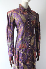 "The Peacock Garden" Vintage 1930's Imperial Magenta Silk Brocade Floral Coat UK 14 US 10