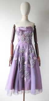 "Beaded Lilacs" Vintage 1950's Beaded Lilac Dress & Jacket UK 8 US 4