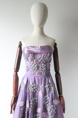 "Beaded Lilacs" Vintage 1950's Beaded Lilac Dress & Jacket UK 8 US 4