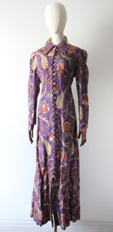 "The Peacock Garden" Vintage 1930's Imperial Magenta Silk Brocade Floral Coat UK 14 US 10