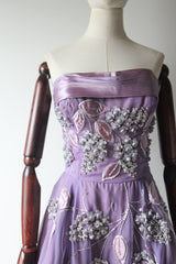 "Beaded Lilacs" Vintage 1950's Beaded Lilac Dress & Jacket UK 8 US 4