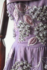 "Beaded Lilacs" Vintage 1950's Beaded Lilac Dress & Jacket UK 8 US 4