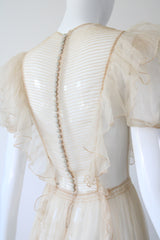 "Organza Pleats" Vintage 1930's Cream Silk Organza Pleated Detail Gown UK 6 US 2