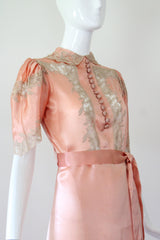 "Taupe Floral Lace & Silk" Vintage 1930's Taupe Floral Lace & Silk Gown UK 8-10 US 4-6