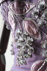 "Beaded Lilacs" Vintage 1950's Beaded Lilac Dress & Jacket UK 8 US 4