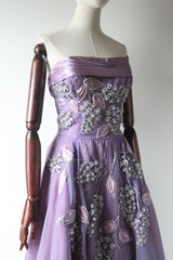 "Beaded Lilacs" Vintage 1950's Beaded Lilac Dress & Jacket UK 8 US 4