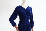 "Azure Blue Velvet" Vintage 1930's Azure Blue Silk Velvet Dress UK 10 US 6