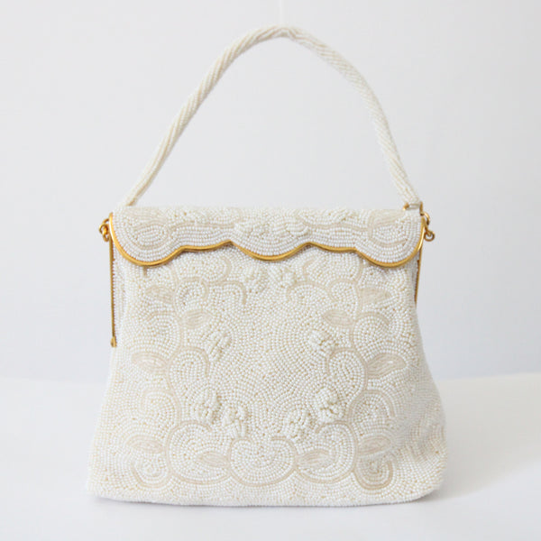"Undulating Beadwork" Vintage 1950's Pearlescent Beaded Purse