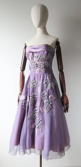 "Beaded Lilacs" Vintage 1950's Beaded Lilac Dress & Jacket UK 8 US 4