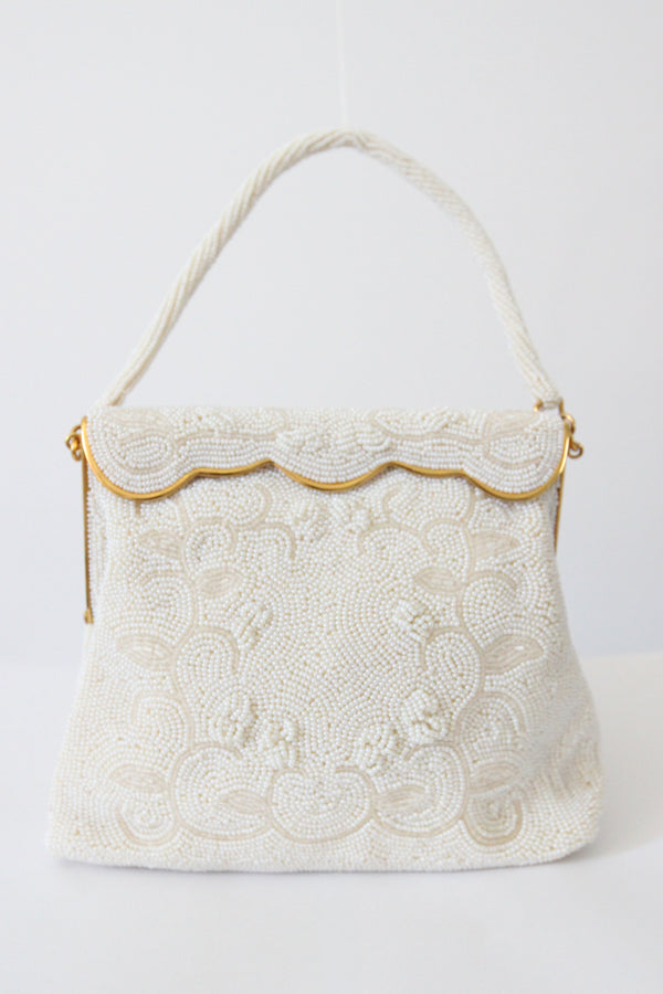 "Undulating Beadwork" Vintage 1950's Pearlescent Beaded Purse