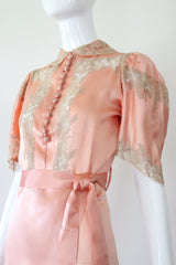 "Taupe Floral Lace & Silk" Vintage 1930's Taupe Floral Lace & Silk Gown UK 8-10 US 4-6