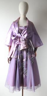 "Beaded Lilacs" Vintage 1950's Beaded Lilac Dress & Jacket UK 8 US 4