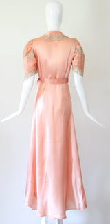 "Taupe Floral Lace & Silk" Vintage 1930's Taupe Floral Lace & Silk Gown UK 8-10 US 4-6