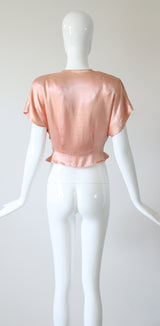 "Hand Painted Florals" Vintage 1940's Ballerina Pink Painted Blouse UK 8 US 4