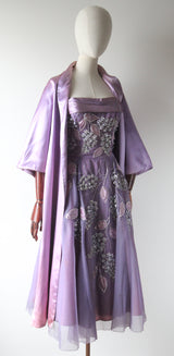 "Beaded Lilacs" Vintage 1950's Beaded Lilac Dress & Jacket UK 8 US 4