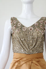 "Pink Sequins & Satin" Vintage 1950's Satin & Beadwork Silk Ceil Chapman Dress UK 6 US 2