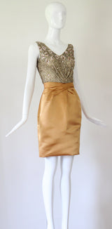 "Pink Sequins & Satin" Vintage 1950's Satin & Beadwork Silk Ceil Chapman Dress UK 6 US 2