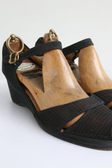 "Summer Mesh" Vintage 1940's Black Mesh Peep Toe Sandals UK 4 EU 37 US 6