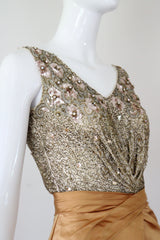 "Pink Sequins & Satin" Vintage 1950's Satin & Beadwork Silk Ceil Chapman Dress UK 6 US 2