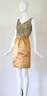 "Pink Sequins & Satin" Vintage 1950's Satin & Beadwork Silk Ceil Chapman Dress UK 6 US 2